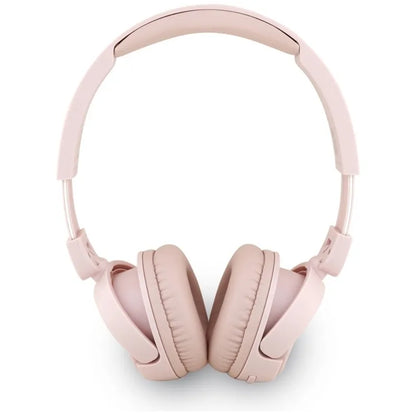 Guess Metal Logo Script – belaidės ausinės ant ausų Bluetooth V5.3 (rožinės)