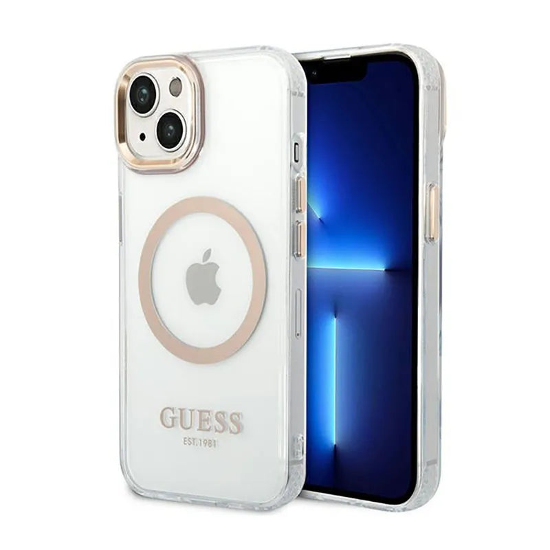 Guess Metal Outline MagSafe – "Clear" dėklas, skirtas iPhone 14 Plus