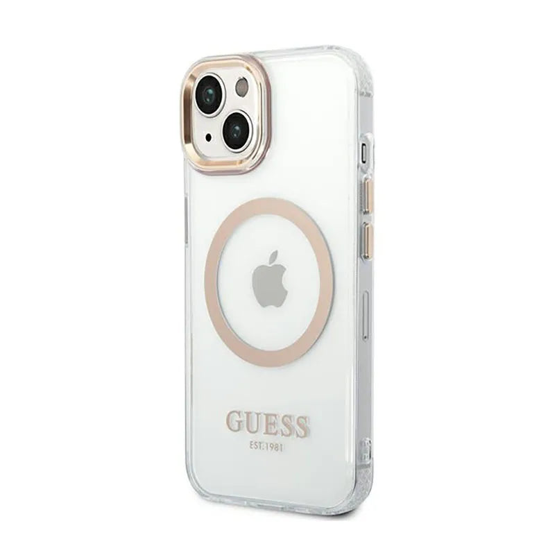 Guess Metal Outline MagSafe – "Clear" dėklas, skirtas iPhone 14 Plus