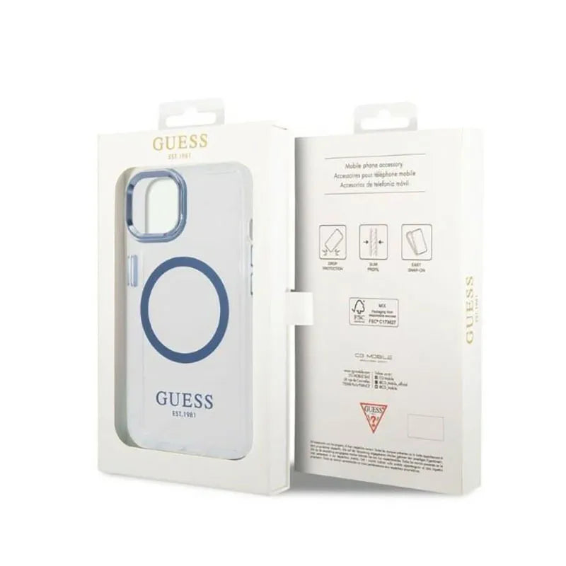 Guess Metal Outline MagSafe – "Clear" dėklas, skirtas iPhone 14 Plus