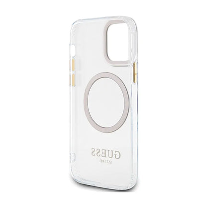 Guess Metal Outline MagSafe – dėklas skirtas iPhone 12 / iPhone 12 Pro (permatomas / auksinis)
