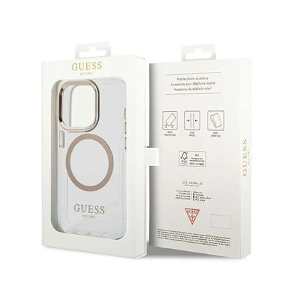 Guess Metal Outline MagSafe – dėklas, skirtas „iPhone 14 Pro Max“ (skaidrus)