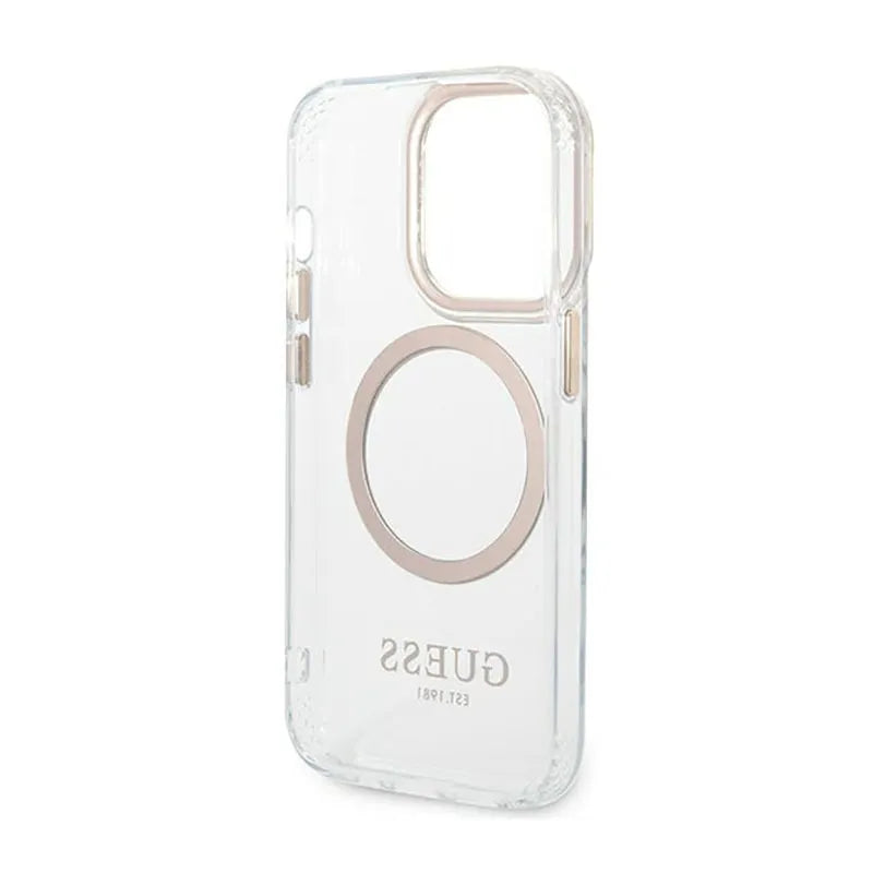 Guess Metal Outline MagSafe – dėklas, skirtas „iPhone 14 Pro Max“ (skaidrus)