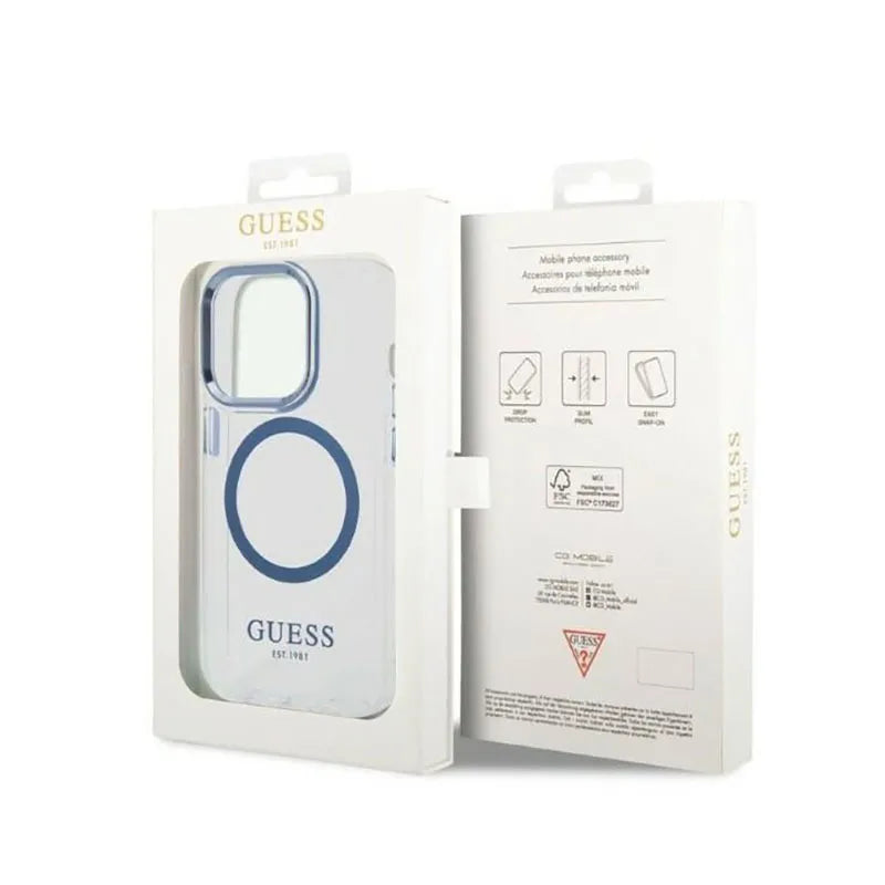 Guess Metal Outline MagSafe – dėklas, skirtas iPhone 14 Pro (permatomas)