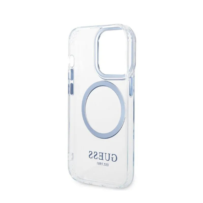 Guess Metal Outline MagSafe – dėklas, skirtas iPhone 14 Pro (permatomas)
