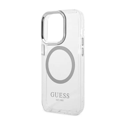 Guess Metal Outline MagSafe – dėklas, skirtas iPhone 14 Pro (permatomas)