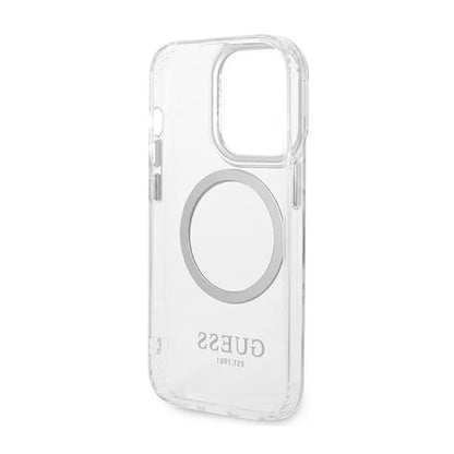 Guess Metal Outline MagSafe – dėklas, skirtas iPhone 14 Pro (permatomas)