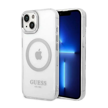 Guess Metal Outline MagSafe – dėklas, skirtas iPhone 14 (skaidrus)