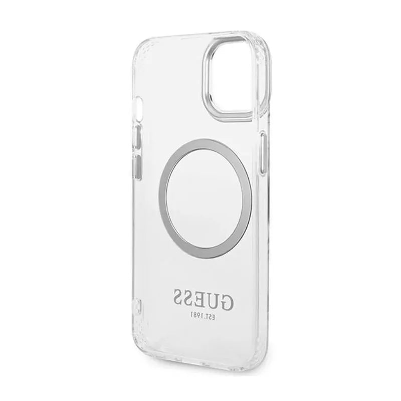 Guess Metal Outline MagSafe – dėklas, skirtas iPhone 14 (skaidrus)