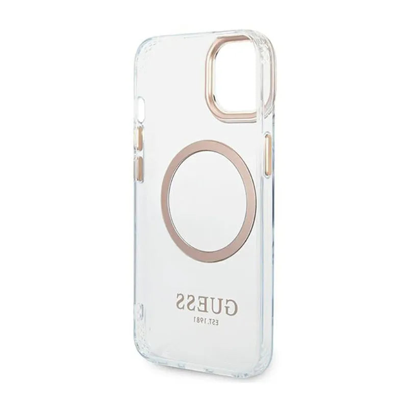 Guess Metal Outline MagSafe – dėklas, skirtas „iPhone 14“ (skaidrus)