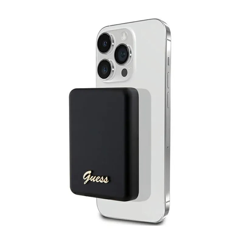 Guess Metal Script Logo MagSafe - 3 000 mAh 5W MagSafe indukcinis maitinimo blokas (juodas)