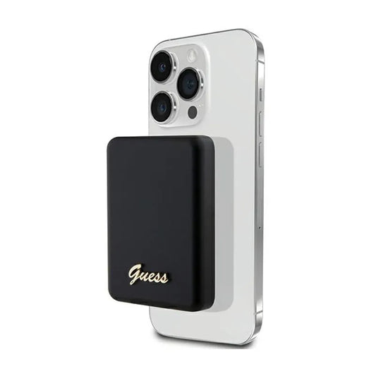 Guess Metal Script Logo MagSafe - 3 000 mAh 5W MagSafe indukcinis maitinimo blokas (juodas)