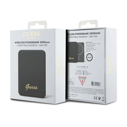 Guess Metal Script Logo MagSafe - 3 000 mAh 5W MagSafe indukcinis maitinimo blokas (juodas)