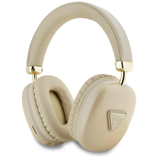 Guess Metallic Triangle Logo – Belaidės ant ausų dedamos ausinės Bluetooth V5.3 (aukso spalva)