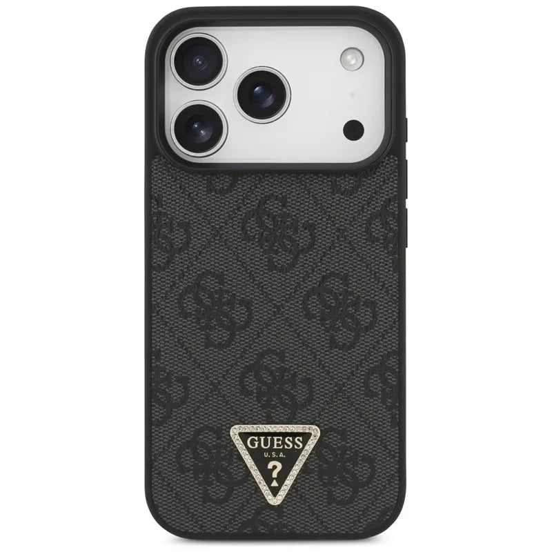 Guess Odos 4G Trikampis Štrasas MagSafe Dėklas iPhone 17 Pro (Juodas)