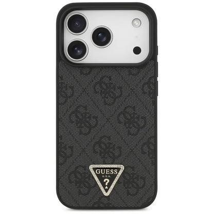 Guess Odos 4G Trikampis Štrasas MagSafe Dėklas iPhone 17 Pro (Juodas)