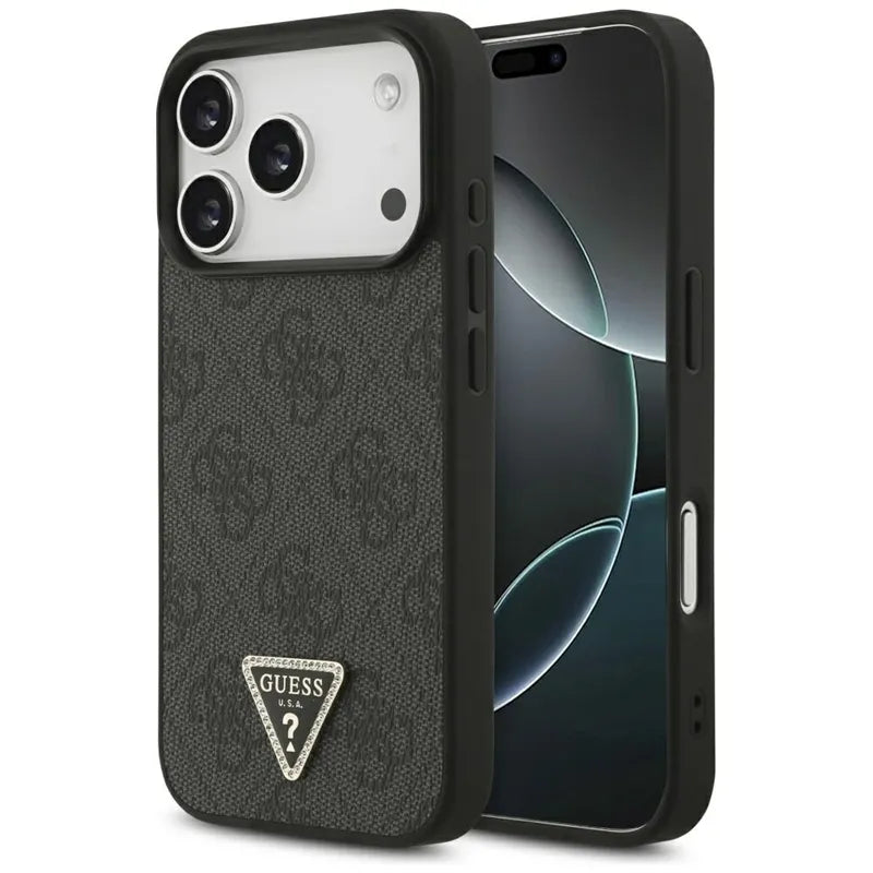Guess Odos 4G Trikampis Štrasas MagSafe Dėklas iPhone 17 Pro (Juodas)