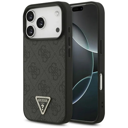 Guess Odos 4G Trikampis Štrasas MagSafe Dėklas iPhone 17 Pro (Juodas)