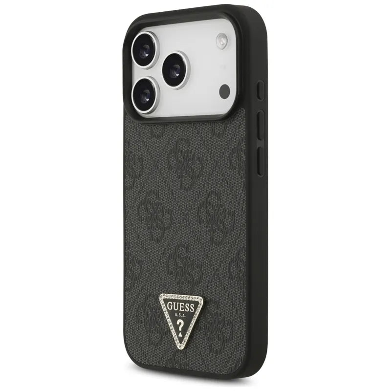 Guess Odos 4G Trikampis Štrasas MagSafe Dėklas iPhone 17 Pro (Juodas)