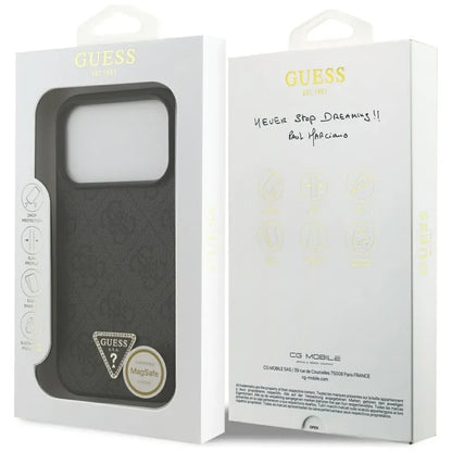Guess Odos 4G Trikampis Štrasas MagSafe Dėklas iPhone 17 Pro (Juodas)