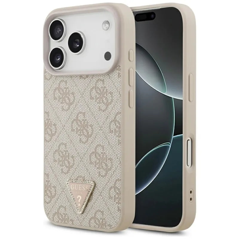 Guess Odos 4G Trikampis su kristalais MagSafe - Dėklas iPhone 17 Pro (rožinis)