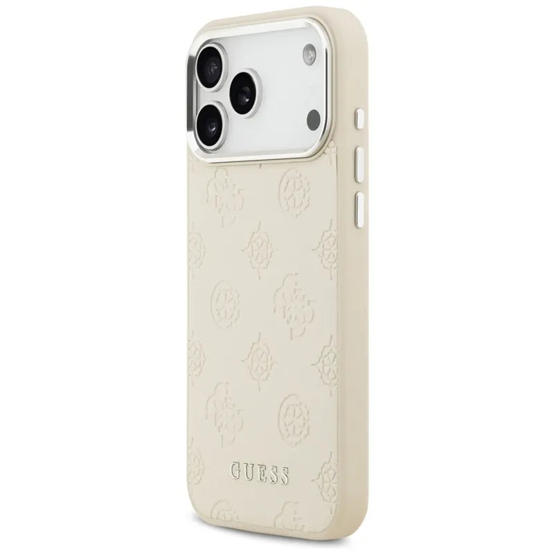 Guess Peonijos karšto spaudimo užrašas MagSafe – Dėklas iPhone 17 Pro Max (smėlio spalvos)