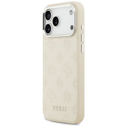 Guess Peonijos karšto spaudimo užrašas MagSafe – Dėklas iPhone 17 Pro Max (smėlio spalvos)