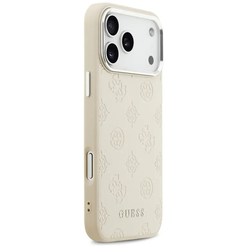 Guess Peonijos karšto spaudimo užrašas MagSafe – Dėklas iPhone 17 Pro Max (smėlio spalvos)