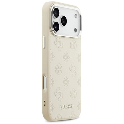 Guess Peonijos karšto spaudimo užrašas MagSafe – Dėklas iPhone 17 Pro Max (smėlio spalvos)
