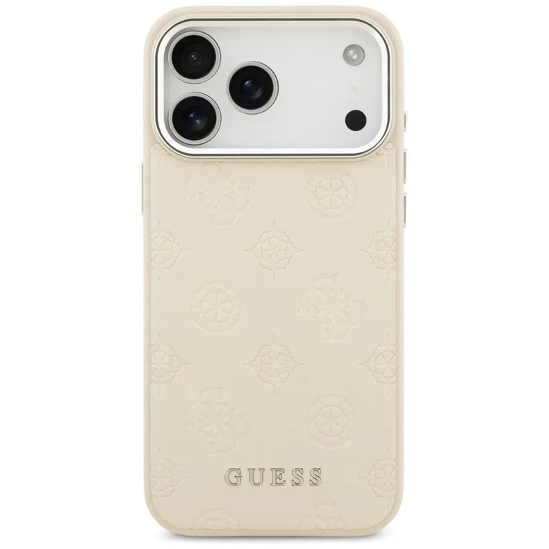 Guess Peonijos karšto spaudimo užrašas MagSafe – Dėklas iPhone 17 Pro Max (smėlio spalvos)