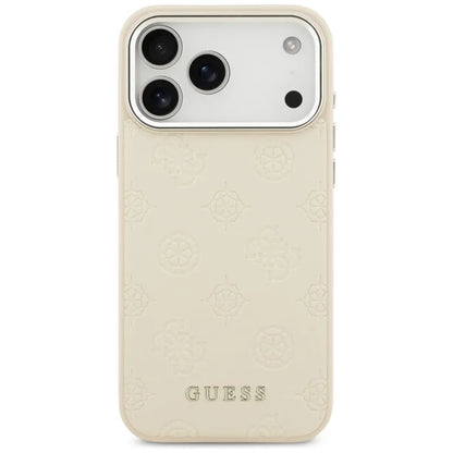 Guess Peonijos karšto spaudimo užrašas MagSafe – Dėklas iPhone 17 Pro Max (smėlio spalvos)