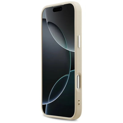 Guess Peonijos karšto spaudimo užrašas MagSafe – Dėklas iPhone 17 Pro Max (smėlio spalvos)