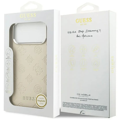 Guess Peonijos karšto spaudimo užrašas MagSafe – Dėklas iPhone 17 Pro Max (smėlio spalvos)