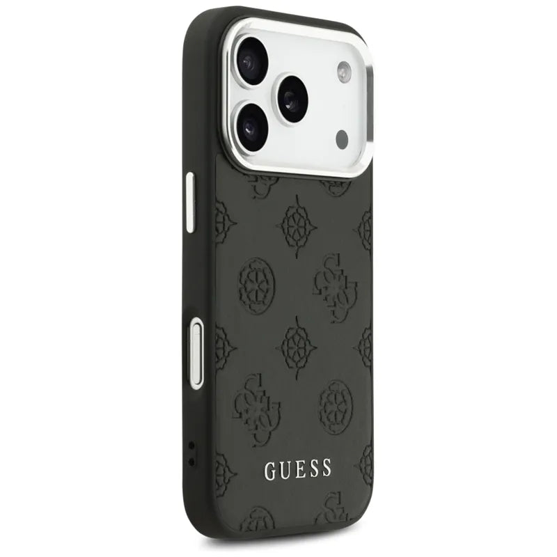 Guess Peonijos karšto štampavimo užrašas MagSafe – Dėklas iPhone 17 Pro (juodas)