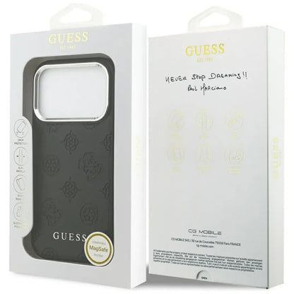 Guess Peonijos karšto štampavimo užrašas MagSafe – Dėklas iPhone 17 Pro (juodas)