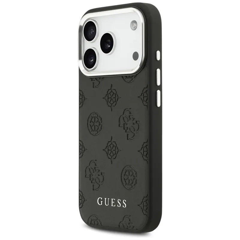 Guess Peonijos karšto štampavimo užrašas MagSafe – Dėklas iPhone 17 Pro (juodas)
