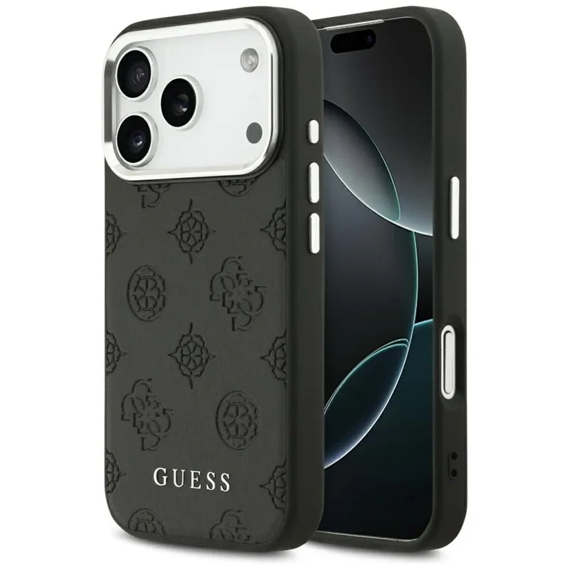 Guess Peonijos karšto štampavimo užrašas MagSafe – Dėklas iPhone 17 Pro (juodas)