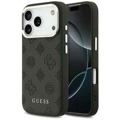 Guess Peonijos karšto štampavimo užrašas MagSafe – Dėklas iPhone 17 Pro (juodas)