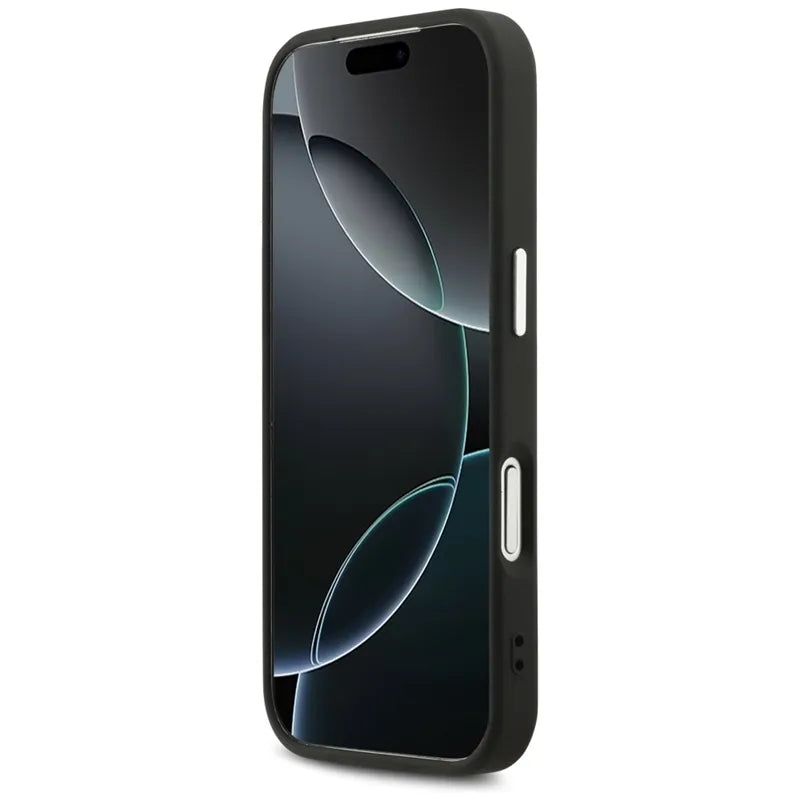 Guess Peonijos karšto štampavimo užrašas MagSafe – Dėklas iPhone 17 Pro (juodas)