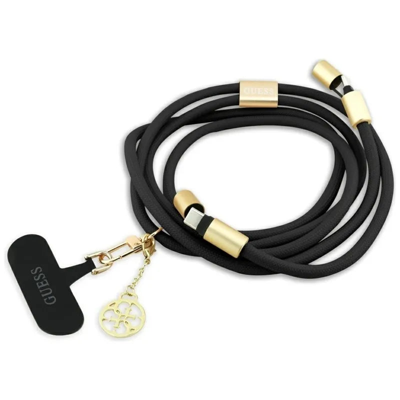 Guess Per Petį Dirželis 4G Pakabukas - Universalus Telefono Dirželis / USB-C į USB-C Kabelis 1.5m (Juodas)