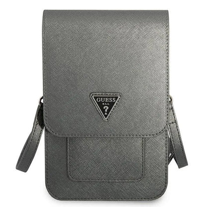 Guess piniginė Saffiano Triangle Logo Phone Bag (pilka)