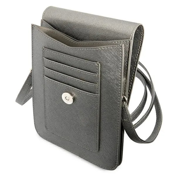 Guess piniginė Saffiano Triangle Logo Phone Bag (pilka)