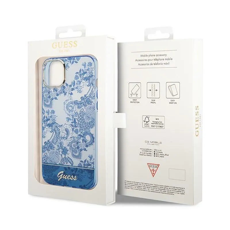 Guess Porcelain Collection - Dėklas, skirtas iPhone 14 Plus (mėlyna)