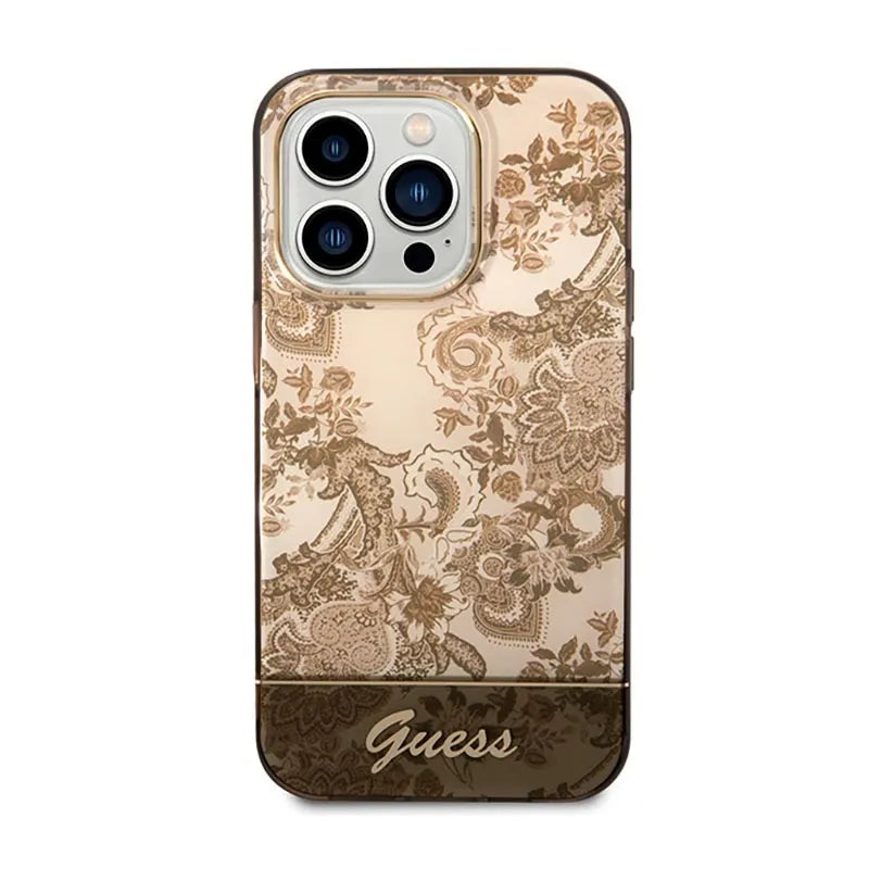 Guess Porcelain Collection - dėklas, skirtas iPhone 14 Pro Max (ochros)