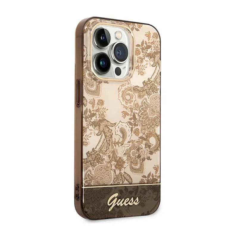 Guess Porcelain Collection - dėklas, skirtas iPhone 14 Pro Max (ochros)