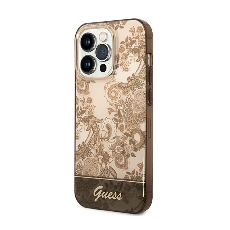 Guess Porcelain Collection - dėklas, skirtas iPhone 14 Pro Max (ochros)