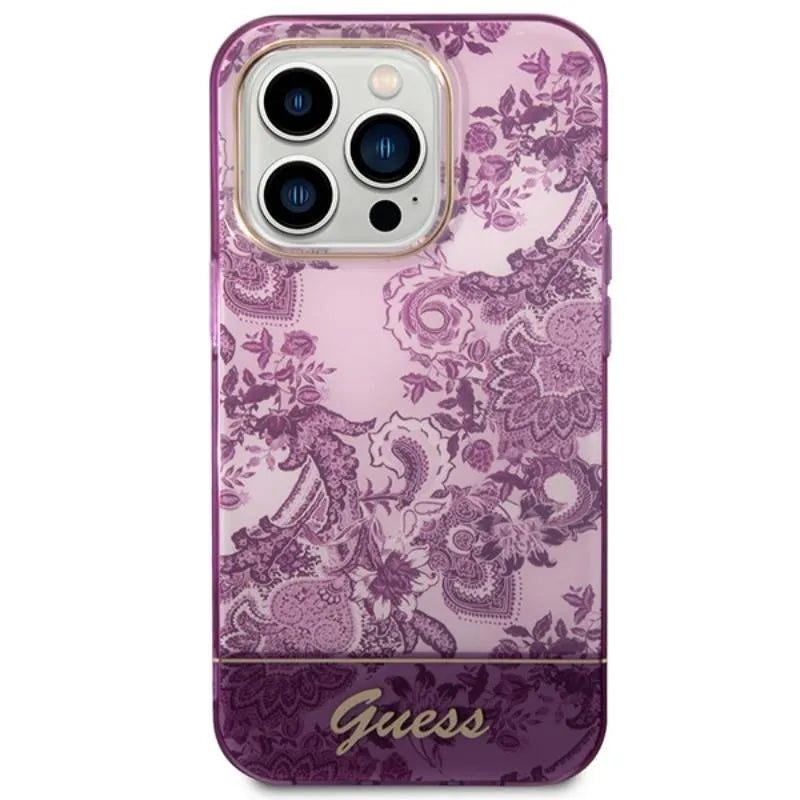 Guess Porcelain Collection – „iPhone 14 Pro Max“ dėklas (Fuksija)