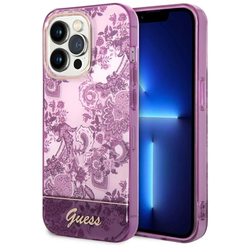 Guess Porcelain Collection – „iPhone 14 Pro Max“ dėklas (Fuksija)