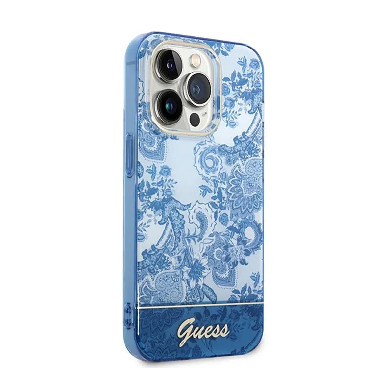 Guess Porcelain Collection - iPhone 14 Pro Max dėklas (mėlyna)
