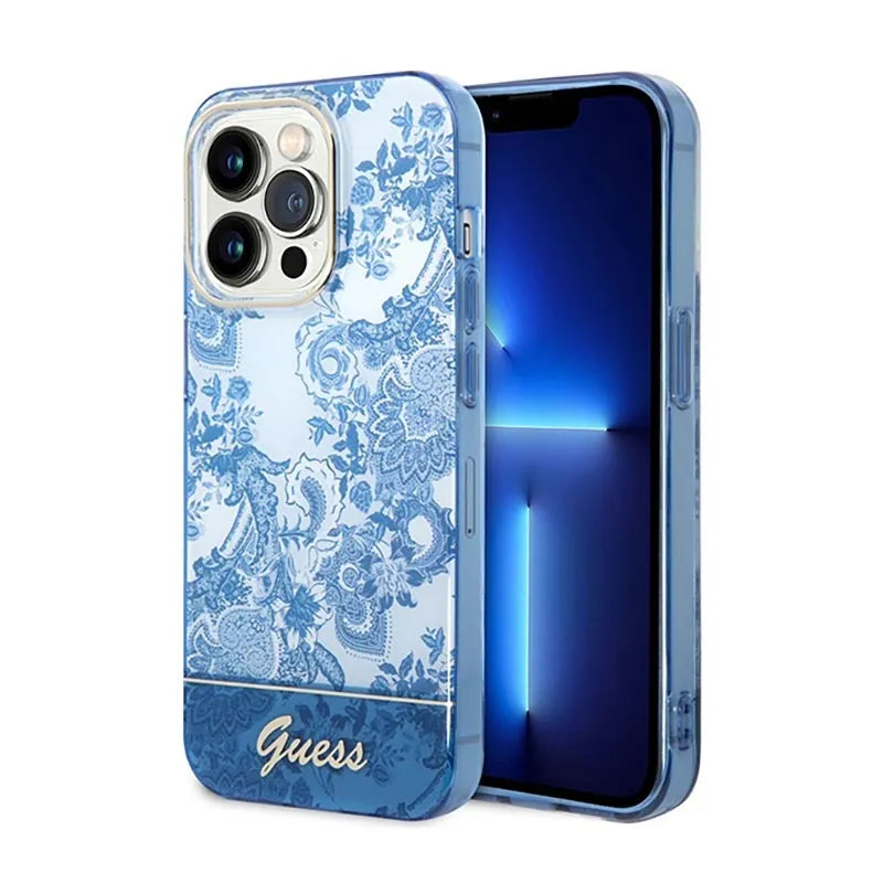 Guess Porcelain Collection - iPhone 14 Pro Max dėklas (mėlyna)